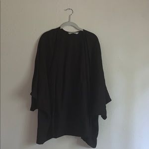 Black linen oversized open front wrap